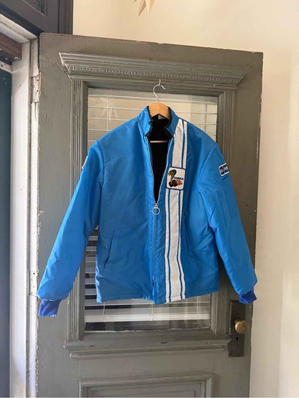 Vintage 1970s Ford Shelby Cobra Racing Blue Stripe Men’s Jacket